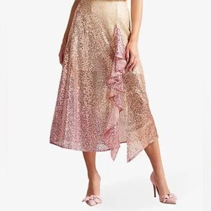 Ted Baker Velina Pink Sequined Ruffle Midi Skirt size )